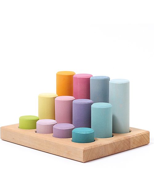 Grimm's Set 12 Rulli Impilabili - Pastello - Legno di Tiglio FSC Giochi Montessoriani