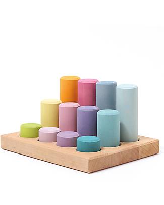 Grimm's Set 12 Rulli Impilabili - Pastello - Legno di Tiglio FSC Giochi Montessoriani