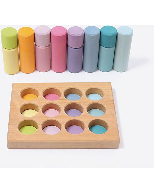 Grimm's Set 12 Rulli Impilabili - Pastello - Legno di Tiglio FSC Giochi Montessoriani