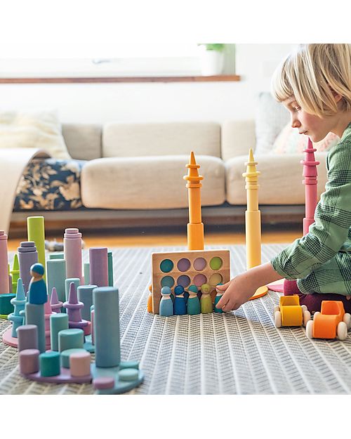 Grimm's Set 12 Rulli Impilabili - Pastello - Legno di Tiglio FSC Giochi Montessoriani