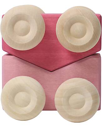 Grimm's Set 2 Macchinine Impilabili - Rosa - Legno di Acero - 0+ anni Giochi Montessoriani