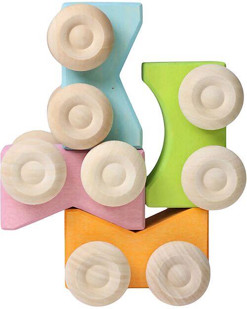 Grimm's Set 2 Macchinine Impilabili - Rosa - Legno di Acero - 0+ anni Giochi Montessoriani