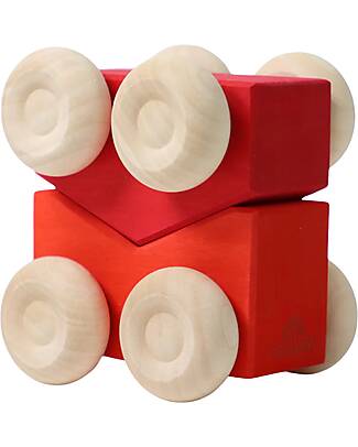 Grimm's Set 2 Macchinine Impilabili - Rosso - Legno di Acero - 0+ anni Giochi Montessoriani