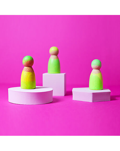 Grimm's Set 3 Amici in Legno - Neon Verde - Educativo e Divertente Giochi Montessoriani