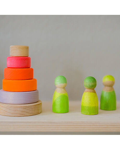 Grimm's Set 3 Amici in Legno - Neon Verde - Educativo e Divertente Giochi Montessoriani
