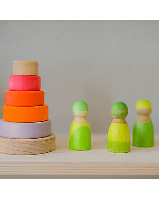 Grimm's Set 3 Amici in Legno - Neon Verde - Educativo e Divertente Giochi Montessoriani