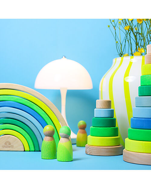Grimm's Set 3 Amici in Legno - Neon Verde - Educativo e Divertente Giochi Montessoriani