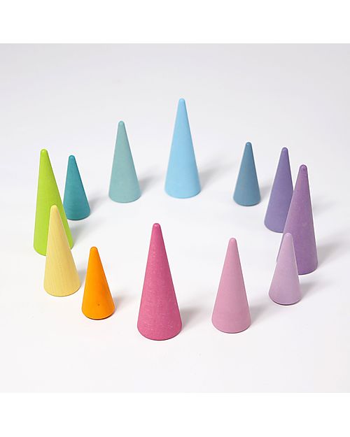 Grimm's Set Coni Foresta Arcobaleno - Pastello - Legno d'Acero FSC Giochi Montessoriani