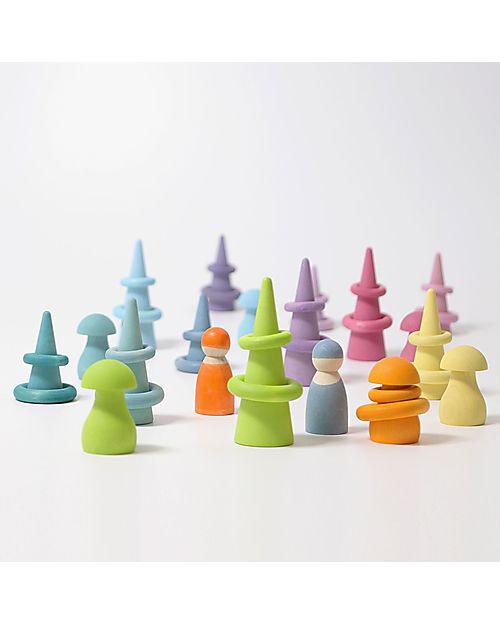Grimm's Set Coni Foresta Arcobaleno - Pastello - Legno d'Acero FSC Giochi Montessoriani