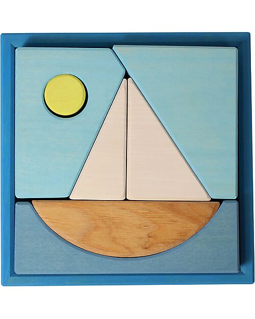 Grimm's Set Costruzioni Blu - Ispirato al Mare - Legno - 1+ anni Giochi Montessoriani