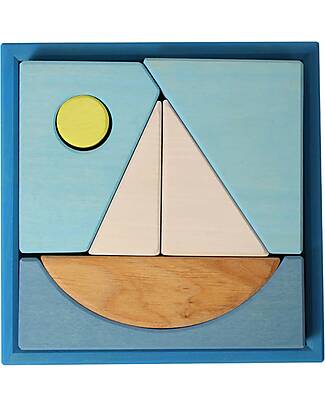 Grimm's Set Costruzioni Blu - Ispirato al Mare - Legno - 1+ anni Giochi Montessoriani