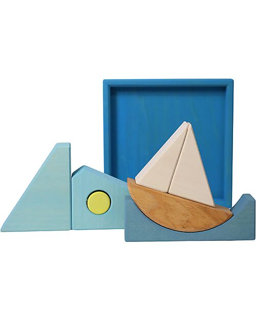 Grimm's Set Costruzioni Blu - Ispirato al Mare - Legno - 1+ anni Giochi Montessoriani