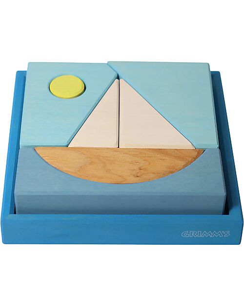 Grimm's Set Costruzioni Blu - Ispirato al Mare - Legno - 1+ anni Giochi Montessoriani