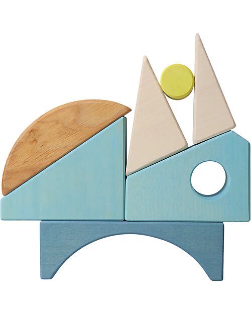 Grimm's Set Costruzioni Blu - Ispirato al Mare - Legno - 1+ anni Giochi Montessoriani