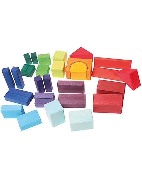 Grimm's Set Costruzioni in Legno Geo-Blocks - 30 pezzi - Inventa mille sculture colorate! Costruzioni in Legno