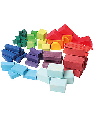 Grimm's Set Costruzioni in Legno Geo-Blocks - 60 pezzi - Inventa mille sculture colorate! Giochi Montessoriani
