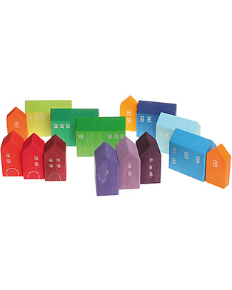 Grimm's Set Costruzioni in Legno Piccole Casette - 15 pezzi - Originale, divertente, educativo! Costruzioni in Legno