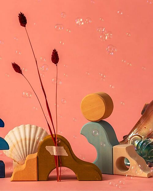 Grimm's Set Costruzioni Piccolo Wave - Multicolor - 1+ Anni Costruzioni in Legno