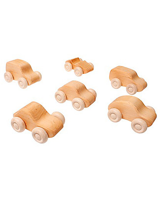 Grimm's Set di 6 Macchinine in Legno Naturale - Fai correre la fantasia! Macchine e Trenini in Legno