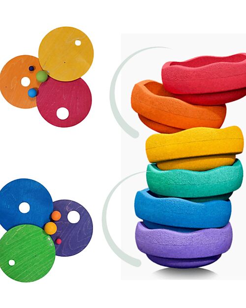 Grimm's Set Dischi Rotanti - Caldo Classico - Grimm's x Stapelstein Giochi di Equilibrio_