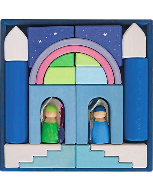 Grimm's Set Gioco Costruzioni del Mondo - Luce Polare - Blu - Bianco Costruzioni in Legno