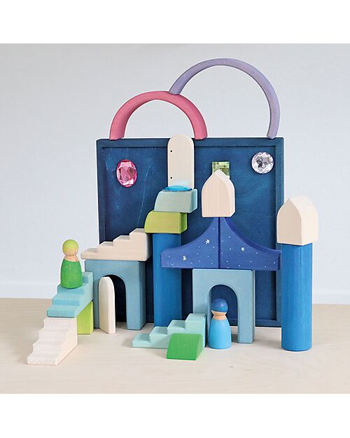 Grimm's Set Gioco Costruzioni del Mondo - Luce Polare - Blu - Bianco Costruzioni in Legno