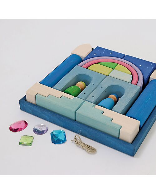 Grimm's Set Gioco Costruzioni del Mondo - Luce Polare - Blu - Bianco Costruzioni in Legno