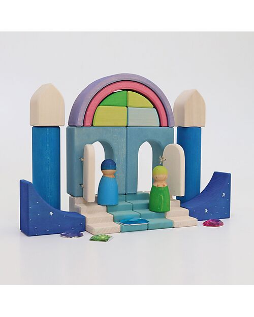 Grimm's Set Gioco Costruzioni del Mondo - Luce Polare - Blu - Bianco Costruzioni in Legno