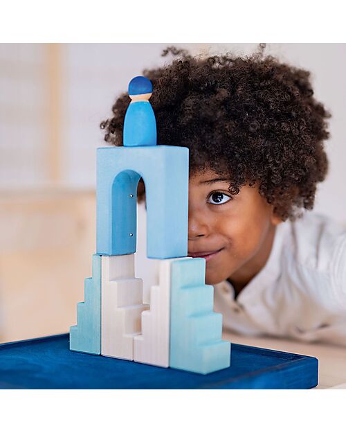Grimm's Set Gioco Costruzioni del Mondo - Luce Polare - Blu - Bianco Costruzioni in Legno