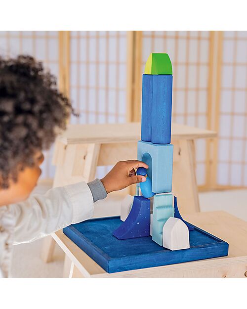 Grimm's Set Gioco Costruzioni del Mondo - Luce Polare - Blu - Bianco Costruzioni in Legno