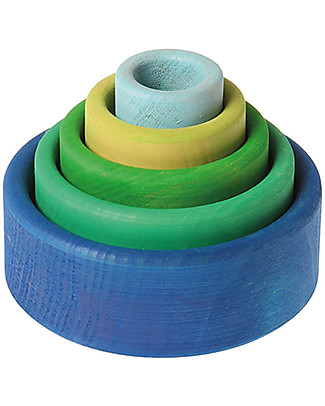 Grimm's Set Gioco Milleusi Ciotoline in Legno, Colorate (Esterno Blu) - 5 pezzi Incastri In Legno