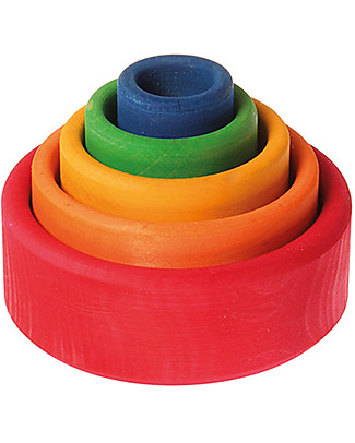 Grimm's Set Gioco Milleusi Ciotoline in Legno, Colorate (Esterno Rosso) - 5 pezzi Construzioni In Legno