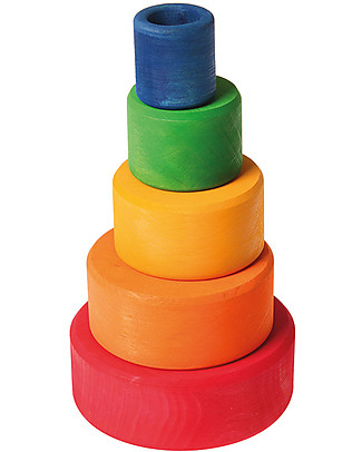 Grimm's Set Gioco Milleusi Ciotoline in Legno, Colorate (Esterno Rosso) - 5 pezzi Construzioni In Legno
