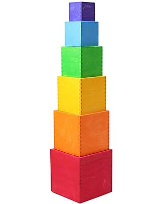 Grimm's Set Gioco Milleusi Quadrati Grande in Legno - Arcobaleno - 6 Pezzi Giochi Montessoriani