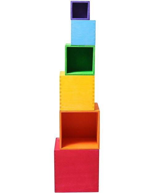 Grimm's Set Gioco Milleusi Quadrati Grande in Legno - Arcobaleno - 6 Pezzi Giochi Montessoriani