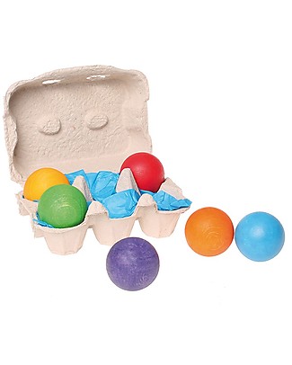 Grimm's Set Palline in Legno Colorate, 6 Pezzi Incastri In Legno