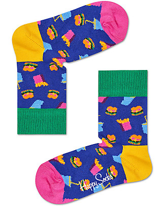 Happy Socks Calzini Bimba Blu, Hamburger - Cotone Elasticizzato Calzini