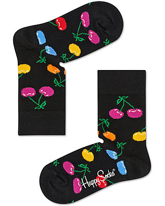 Happy Socks Calzini Bimba Neri, Ciliegia - Cotone Elasticizzato Calzini