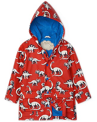 Hatley Painted Dinos Colour Changing Raincoat - Chex Red Giacche
