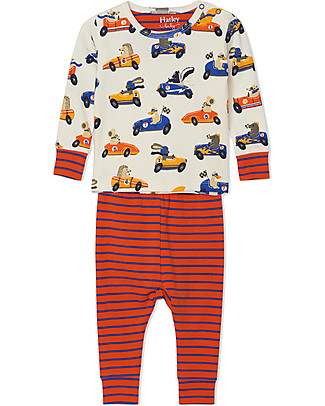 Hatley Pigiama Baby Maniche Lunghe con Applique - Corsa Automobili degli Animali - 100% cotone bio Pigiami