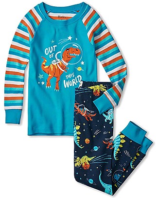 Hatley Pigiama Maniche Lunghe - Dinosauri Spaziali - 100% Cotone Bio - Si Illumina al Buio! Pigiami