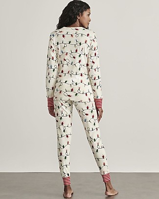 Hatley Pigiama Maniche Lunghe Donna - Luci Natalizie - 100% Cotone Bio - Si Illumina al Buio! Pigiami