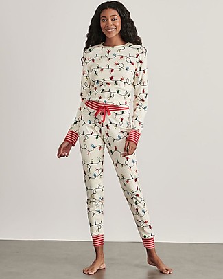 Hatley Pigiama Maniche Lunghe Donna - Luci Natalizie - 100% Cotone Bio - Si Illumina al Buio! Pigiami