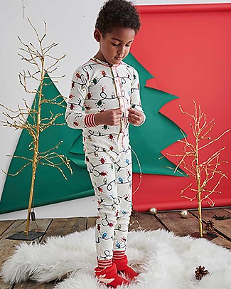 Hatley Pigiama Maniche Lunghe - Luci Natalizie - 100% Cotone Bio - Si Illumina al Buio! Pigiami