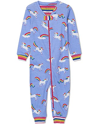 Hatley Tutina con Zip - Unicorni Arcobaleno - 100% cotone bio - Cambio facile e veloce! Tutine Lunghe Senza Piedi