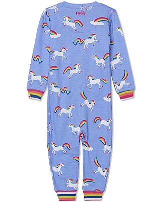 Hatley Tutina con Zip - Unicorni Arcobaleno - 100% cotone bio - Cambio facile e veloce! Tutine Lunghe Senza Piedi
