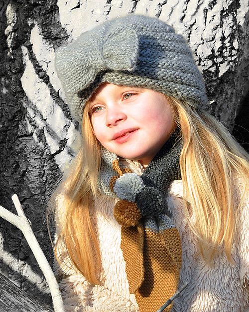 Hats Over Heels Cappello a Turbante con Fiocco, Grigio (2-4 e 4-6 anni) - Lana merino foderata in pile Cappelli Invernali