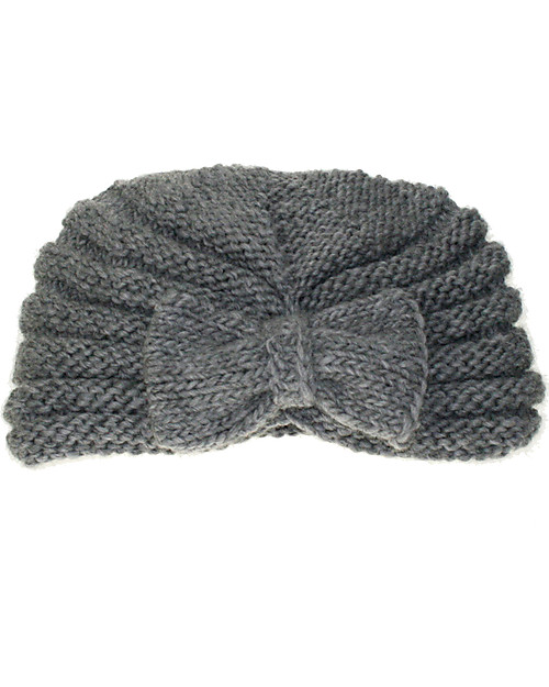 Hats Over Heels Cappello a Turbante con Fiocco, Grigio (6-12 mesi e 1-2 anni) - Lana merino foderata in pile Cappelli Invernali