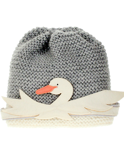 Hats Over Heels Cappello Bimba con Cigno Removibile, Grigio (6-12 mesi e 1-2 anni) - Lana Merino foderata in pile Cappelli Invernali