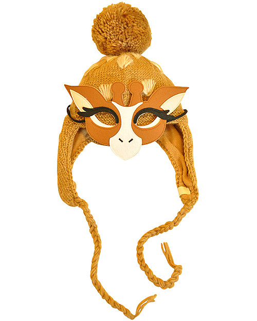 Hats Over Heels Cappello Invernale Giraffa con Maschera Removibile, Beige (6-12 e 12-24 mesi) - 100% Lana Merino Cappelli Invernali